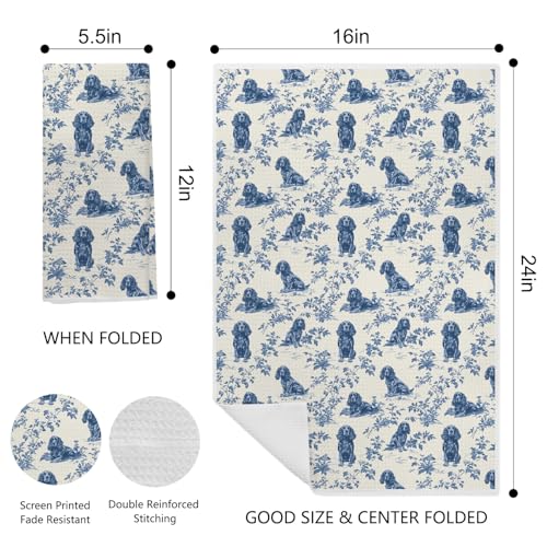 Image of Chinoiserie Cocker Spaniel Kitchen & Tea Towel for Women, Farmhouse Floral Dish & Hand Towel for Dog Lovers Moms,16x24 Inch