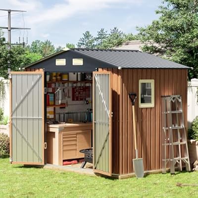8x6 Ft Outdoor Metal Shed, Storage Garden Shed with Lockable Doors & Vent, Multi-Used Shed for Backyard, Patio, Lawn and Tool & Bicycle Storage