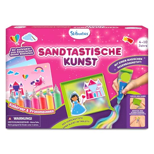 Skillmatics Sandkunst-Set Einhörner & Prinzessinnen Gestalte & Klebe über 50 Bunte Aufkleber Bastelset & Zubehör für Kinder Geschenk für Mädchen & Jungen ab 4 5 6 7 8 9 10 Jahren
