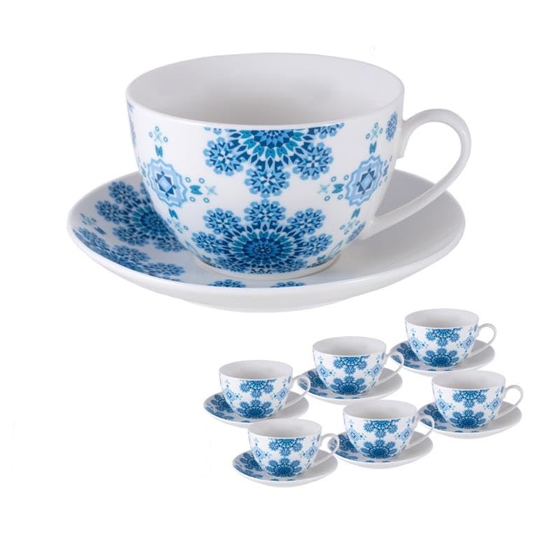 Tasses en porcelaine véritable DRW arabesque bleue haut de gamme