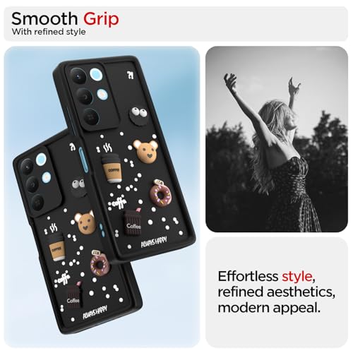 Image of Outlouders Back Cover for Realme Narzo 90X 5G / Realme C85 5G / Realme 15X 5G | 3D Cartoon Bear Cute Fun Silicone Full Body Protection Bumper Case (Black)