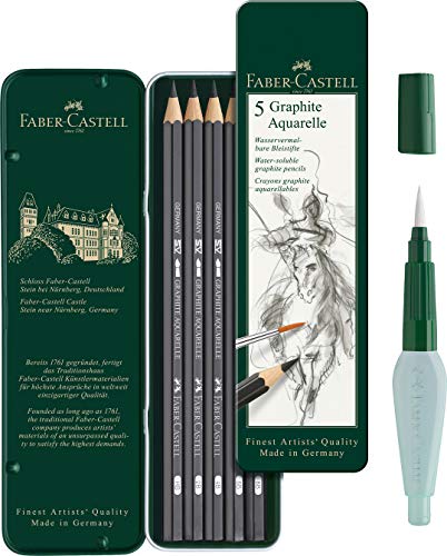 Faber-Castell Art and Graphic (kit monochrome aquarelle) avec pinceau pour réservoir d'eau et crayons aquarelle Graphite Aquarelle, contenu HB, 2B, 4B, 6B, 8B