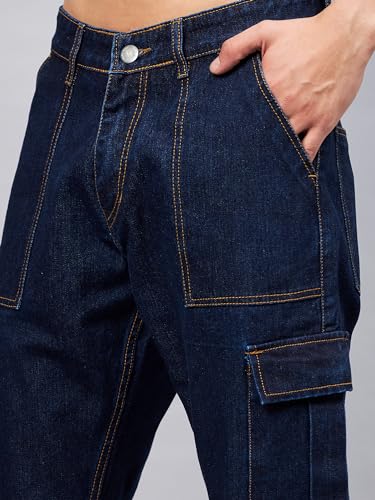 Image of STUDIO NEXX Men's Loose Fit Cargo Jeans | Non Stretchable | Cargo Denim for Men | Loose fit Cargos | Utility Pockets