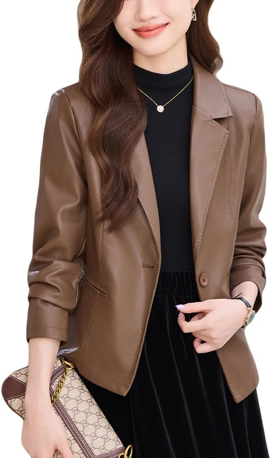 [ＹＵＮＨＥＮ] PUレザー ブレザー スーツ ライダースジャケット 革ジャン レディース ショートジャケット スリムフィット アウ