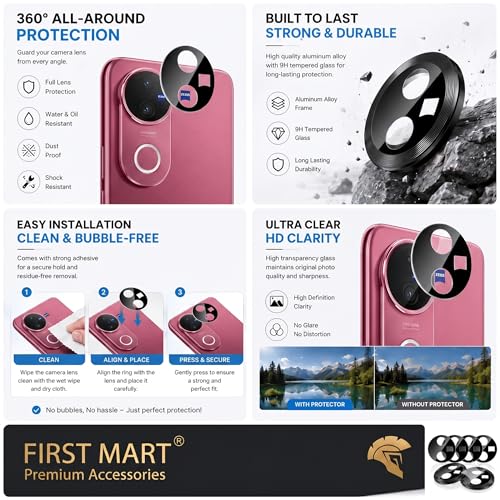 Image of FIRST MART HD+ UV Tempered Glass for Vivo V50e & Vivo V50 5G with Black Camera Lens Protector & Installation Kit | Edge-to-Edge, Case-Friendly, Scratch Resistant | Pack of 1