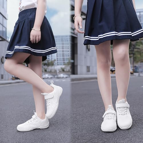 Youth Girls Boys White Cheerleading Shoes Athletic Training Tennis Breathable Competition Mesh Hook&Loop Cheer Sneakers 6