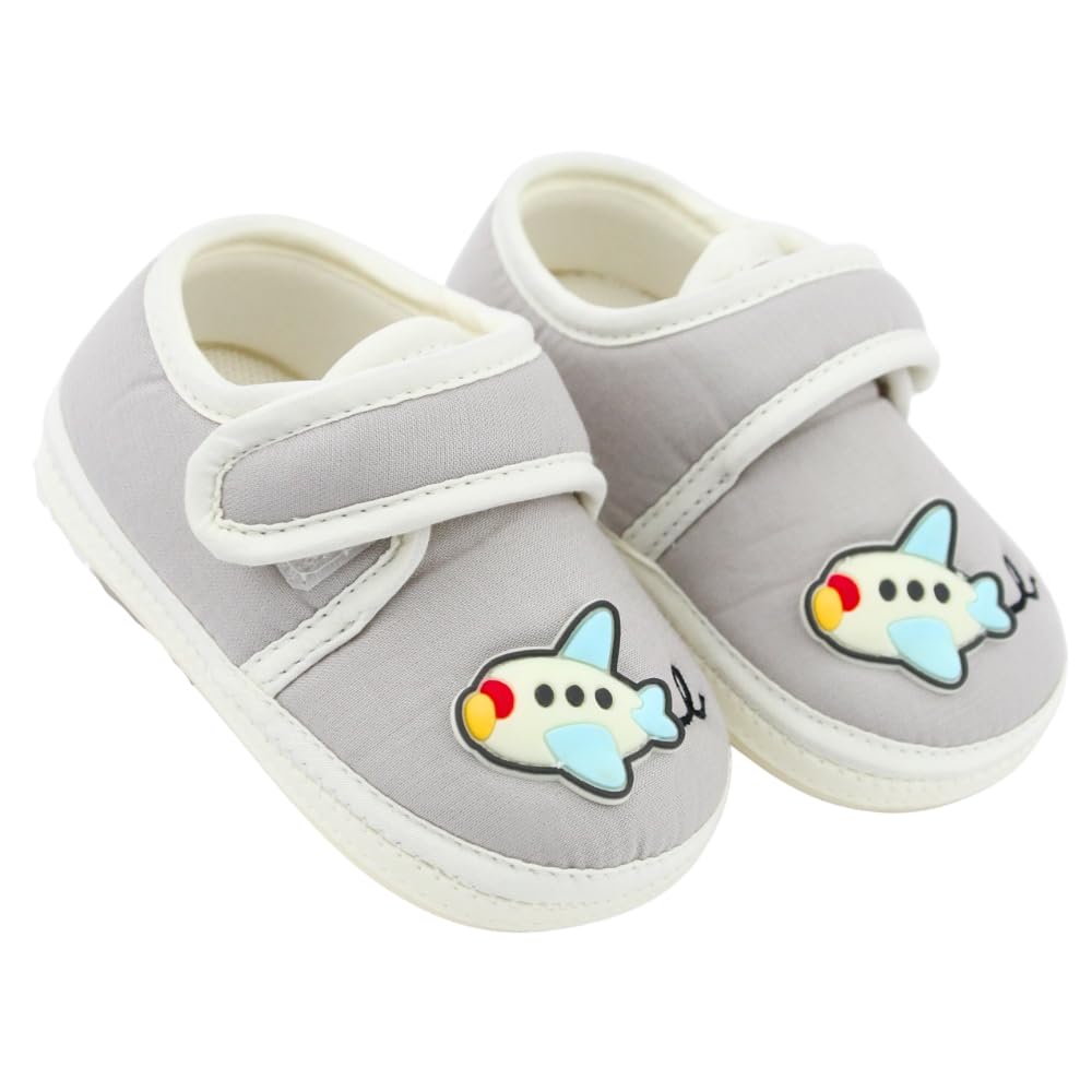 6 To 12 Months Baby Boys & Baby Girls Airoplane Grey Anti Skid Cotton Hook & Loop Booties-BT5499-image-37