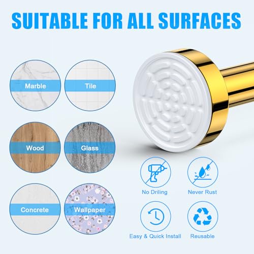 Image of TEECK Shower Curtain Rod, 27-76 inch Adjustable Spring Tension Curtain Rod, Never Rust Anti-Slip Shower Curtain Rod for Bathroom, No Drilling, Never Collapse, Easy to Use, Gold