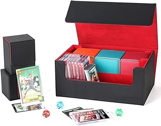 Scimi Grand Arsenal Trading Card Box TCG Deck Storage Case Holds 1200 Cards Fits Sport Cards, MTG, YuGiOh, Pokemon Cards (Black/Red)