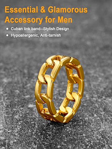 U7 Men Women 18K Gold Plated 7Mm Wide Band Cuban Link Chain Ring, Size 7 #TOP3
