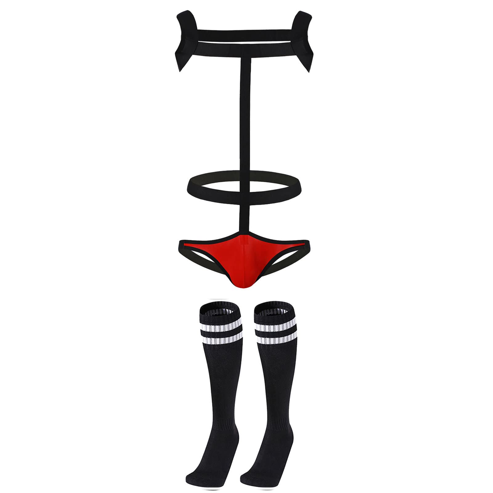 Maiyifu-GJ Men's Nylon Body Chest Jockstrap One Piece Harness G-String Bodysuit Backless Wrestling Singlet Leotard Underwear (Black 4,XX-Large)