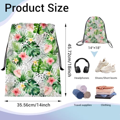 Image of Tropical Green Leaf Drawstring Bag Waterproof Storage Pouch Bags for Hiking