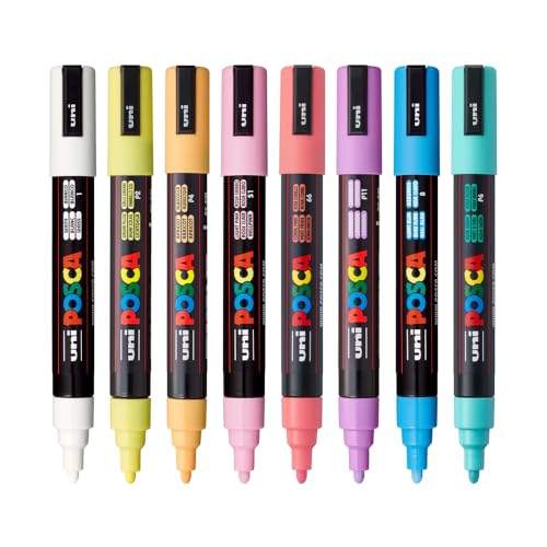 Image of POSCA PC-5M Marker | 1.8-2.5 mm Bullet Shaped Tip (Pastel, Pack of 8)