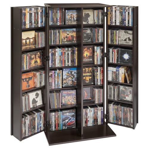 VEVOR Bibliothèque Étagère, Meuble de Rangement Multimédia à 6 Niveaux, Armoire Biblio pour CD, DVD, Livres, Jeux, avec Portes et Étagères Réglables...