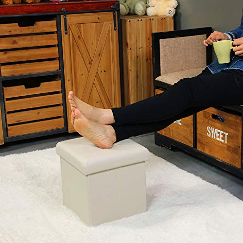 B Fsobeiialeo Folding Storage Ottoman Cube With Faux Leather Toy Chest Footrest For Baby White 11.8"X11.8"X11.8" #TOP5