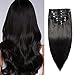 s-noilite 10"-22" Thick Double Weft 130-160g Grade 7A 100% Clip in Remy Human Hair Extensions Full Head 8 Piece (16"-130g #1 Jet Black)
