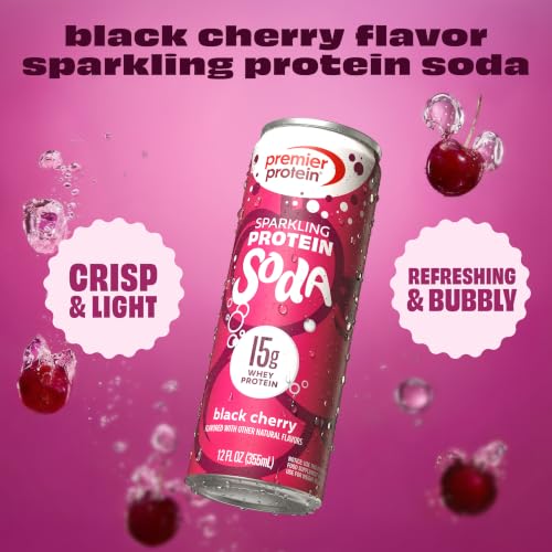 Image of Premier Protein Sparkling Protein Soda, Black Cherry, 15g Whey, 4 Pack