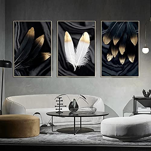 Art mural abstrait plume dorée pour sublimer votre salon moderne chic 50x70cm