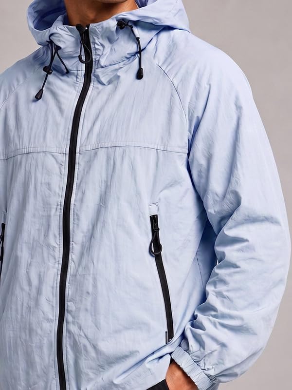 Image of CHKOKKO Windcheater Jacket For Men With Hood UPF 50+ UV Sun Protection | Lightweight Breathable Water-Repellent Windbreaker | Nylon Fabric Outdoor Running Biker Dailywear Jacket