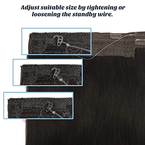 Image of Firstly Traders Halo Human Hair Hairpieces Flip in Women Hair Extension Natural Straight Halo Hair Extensions, 18 inches Natural Black