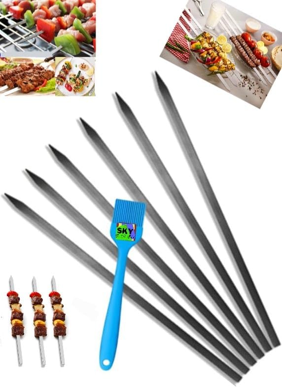 Iron Flat Kebab Skewers, 24 inch Turkish Skewers, Perfect for Koobideh Kebab, Turkish Style and paneer Tikka BBQ with one -Brush - Free - Iron Utensils (Pack of 6pcs) (B0BMXVRX95) Amazon Price History, Amazon Price Tracker