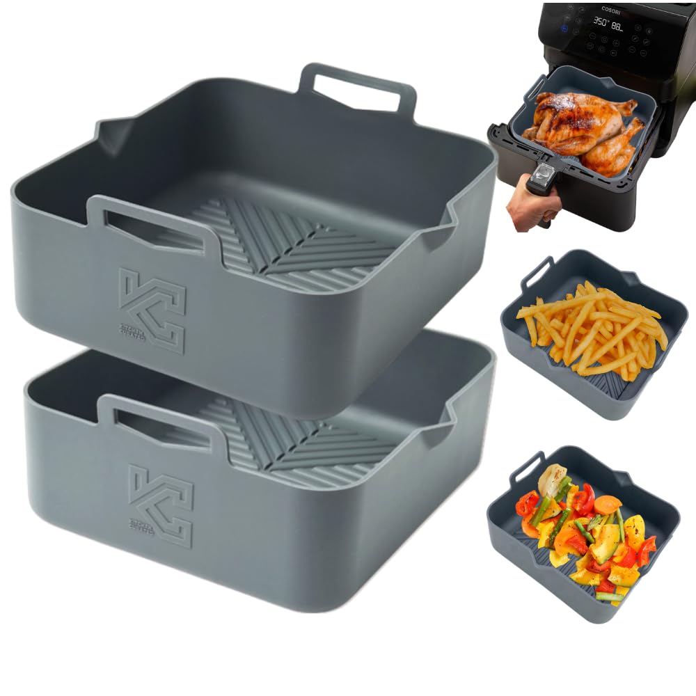 5QT Silicone Air Fryer Liners 2 pcs Compatible w Ninja AF141 AF142 AF181 AF182 COSORI CAF-L501 Square Air