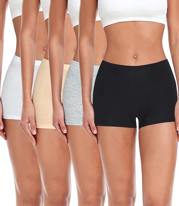 Women's Boyshorts Panties Cotton Boxer Briefs for Ladies Underwear Shorts with Cotton Crotch 4 Pack