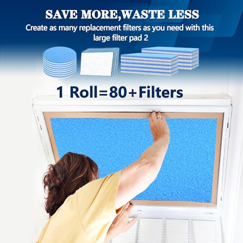 Image of Air Vent Filters, MERV 8 Cut to Fit, 14 inch x 140 inch | Makes Up to 80 Filter Pieces, Electrostatic Filter Material, For Floor, Ceiling and Furnace Vents, 48 Adhesive Hook Tapes