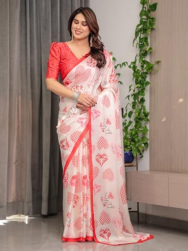 Image of ALMAARI FASHION Women's Floral Printed Georgette Satin Saree with Unstitched Blouse Piece | Traditional Ethnic Wear Sarees | Soft Lightweight Ethnic Office Wear Daily Wear Indian Sari (SG 161-170 H)