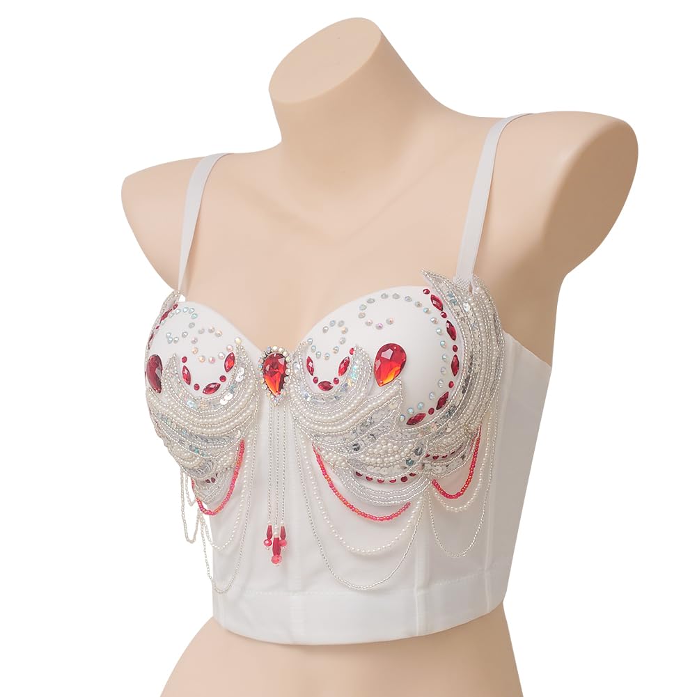 ROYAL SMEELA Top Corsé Lentejuelas para Mujeres Bustier Corse Tirantes Blanco Mujer
