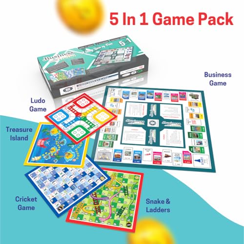 Image of Aditi Toys Business Game, 5 in 1 Board Game with Plastic Coins for Kids 3+ & Adults, Includes Business, Ludo, Snakes & Ladder, Cricket & Treasure Island Family Game, Perfect Return Gift, BIS Approved