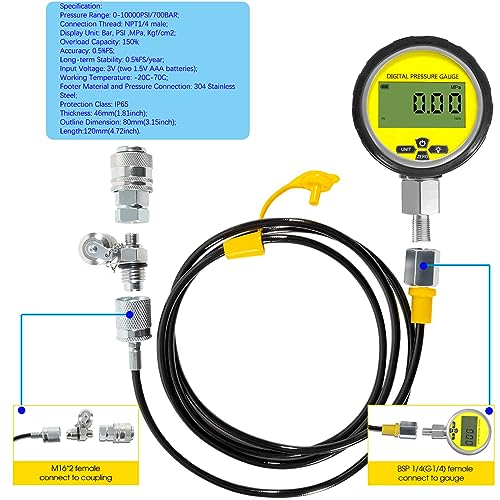 Image of 10000PSI Digital Hydraulic Pressure Test Coupling Pressure Gauge Manometer Tester 1 /4 Inch NPT Connector 700BAR / 70Mpa for USA Brand Excavator