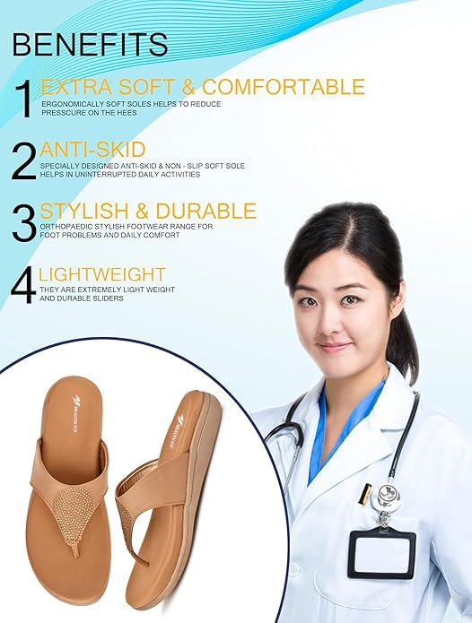 Image of HEALTH FIT EXTRA SOFT Women's Comfortable Memory Foam Doctor Slippers /Flip-Flops|Fashionable Casual & Stylish|Lightweight & Breathable|Outdoor Synthetic Casual Chappals Sandals Ladies & Girls HF21