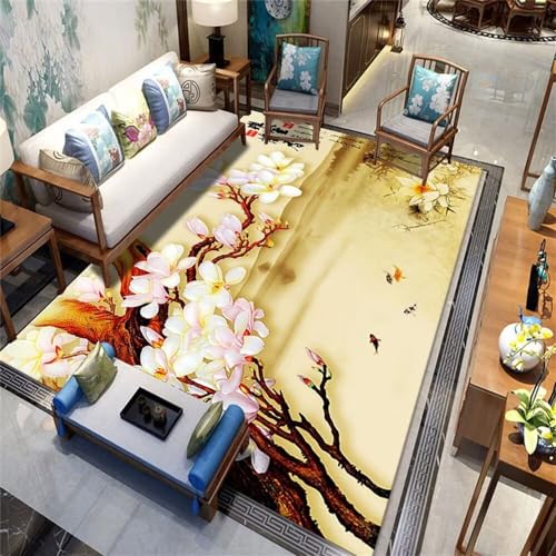 Tapis de chambre décoration fleurs rouges et style oriental chic - 2