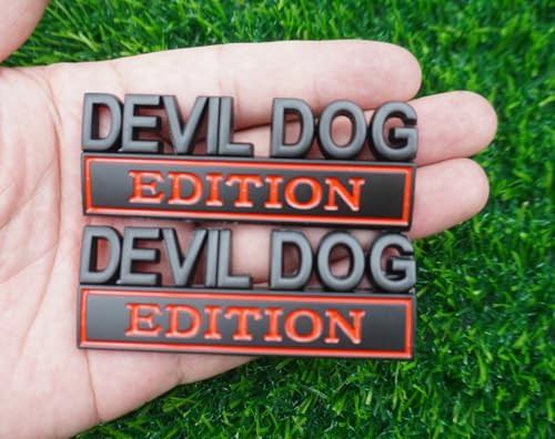 Image of 2pc Devil Dog Edition Emblem 3D Dog Edition Fender Tailgate Badges Bumper Decal Sticker Nameplate for Universal Vehicle, Car, Truck, SUV Motorcycle Accessories Decoration (Black Red)