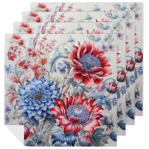 Servilletas de tela con flores rojas y azules 4 pcs miniatura 1