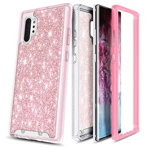 E-Began Case for Samsung Galaxy Note 10+ Plus, Note 10 Plus 5G, Full-Body Shockproof Protective Matte Bumper (Without Screen Protector), Support Wireless Charging, Glitter Shiny Bling Case -Rose Gold