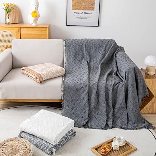 LHGOGO Sofa Throws Large 3 Seater Throws for Sofas Large Throws for Settees, 180*300cm Extra Large Reversible Woven Blanket Throw - Grey