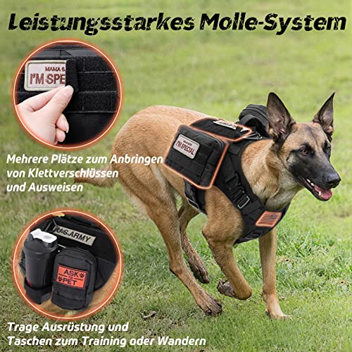 rabbitgoo Hundegeschirr Grosse Hunde mit Taktisches MOLLE und Metallschnallen ohne Zug, Verstellbare Sicherheitsgeschirr mit Griff, Atmungsakti Brustgeschirr, Gepolstert Hundeweste, M Schwarz