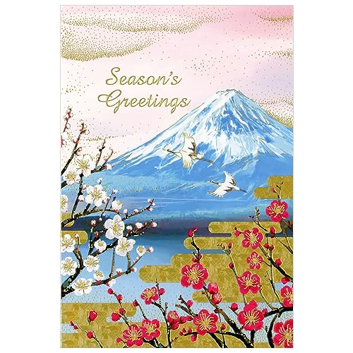 クリスマスカード 和風 海外向け 富士山と梅と鶴 C07-0022 縦型 チキュウ CHIKYU Christmas card グリーティングカード