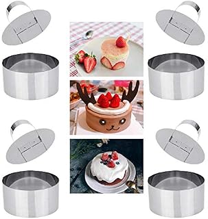 DECARETA 4 PCS Cooking Rings Set with Pusher,Mousse Rings Stainless Steel Cake Circle Cake Mold,Non-Stick Round Food Rings for Cooking Crumpets Eggs Pastry Mousse Desserts-8 * 8 * 4cm