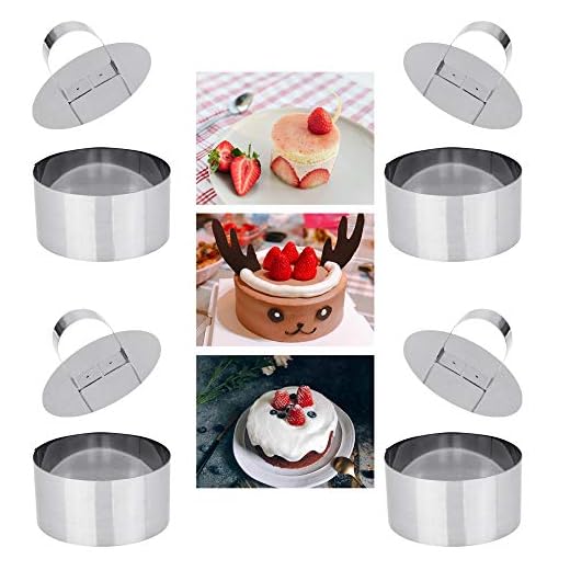 DECARETA 4 Pcs Cercles de Présentation, Emporte-Pièces Ronds avec Poussoir en Acier Inoxydable Moules à Patisserie pour Biscuit, Gâteaux, Mousses et Desserts - Lavable au Lave-Vaisselle