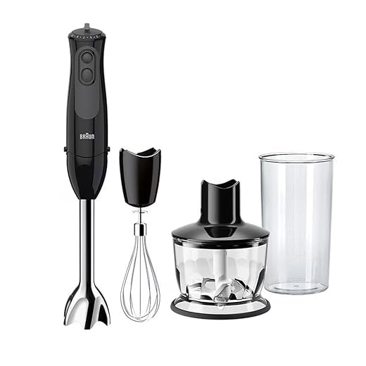 Braun Minipimer 3 Vario MQ 3135 BK, Batidora de Mano con 11 Velocidades, Vaso Medidor de Plástico de 600 ml sin BPA, Potencia 900 W, Negro