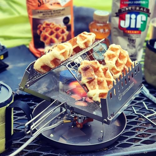 Bestargot 10" Campfire Grill & Camping Toaster for Backpacking Stove Top, Stainless Steel, Foldable, Portable, Compact - Camping Grates Over Fire Pit for Wood Stoves - Thumbnail 6