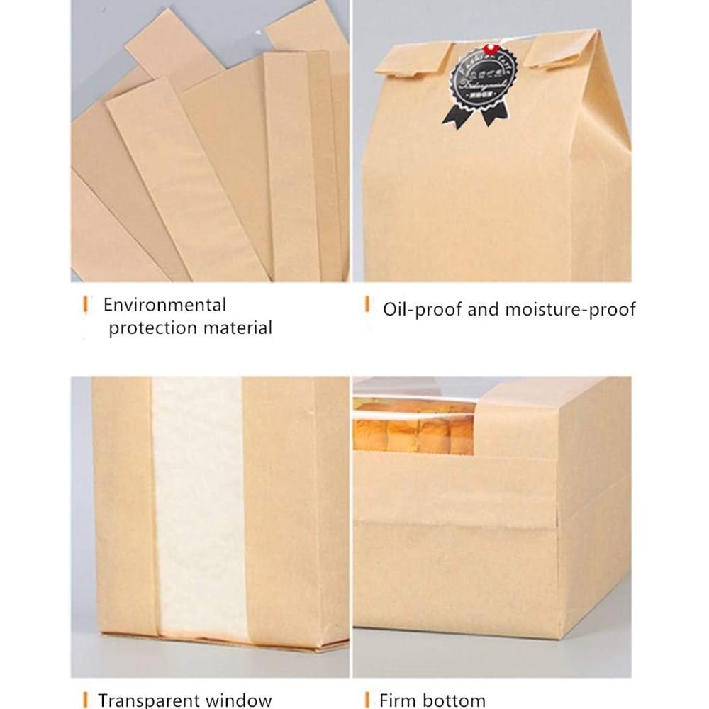 Lot De 50 Sacs D'emballage En Papier Kraft Avec Revêtement PE 30 Autocollants Emballage Elegant Pour Pain Au Levain Cookies Et Cadeaux De Patisserie 32 X 21 X 9 9 Cm