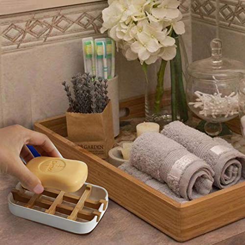 Dotodo Bamboo Toothbrush Holder + Bamboo Soap Dispenser + 2Pcs Bamboo Soap Dishes For Shower, Bathroom, Kitchen, Bathtub, Bar Sink #TOP6