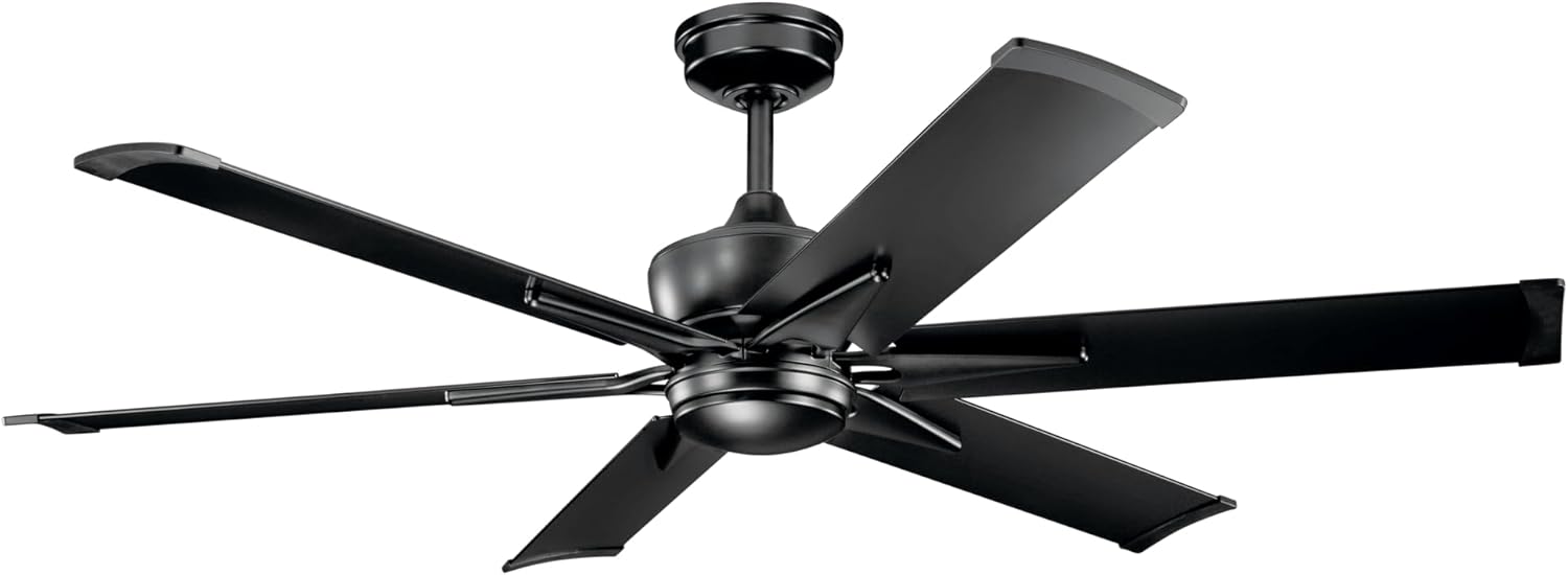 KICHLER 300300SBK Protruding Mount, 6 Satin Black Blades Ceiling fan with 31 watts light, Satin Black