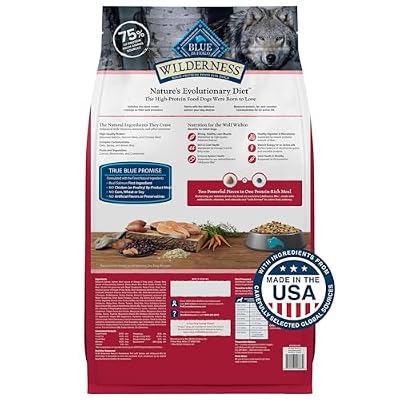 Blue Buffalo Wilderness Natural High-Protein Dry Food for Adult Dogs, with Wholesome Grains, Salmon, 24-lb. Bag