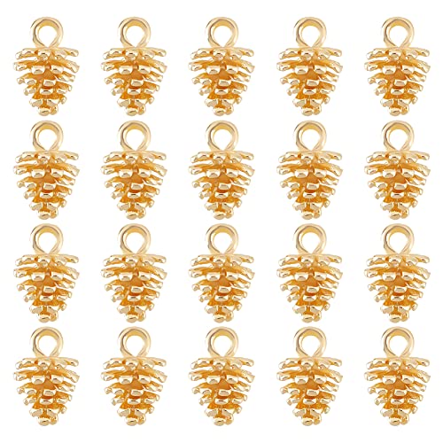 DICOSMETIC 20 Pcs Pommes de Pin Charme 18K plaqué Or Charmes Nature Noix Charme Plante Ornement Pendentif Tibétain en Laiton Charme avec Trou pour la...