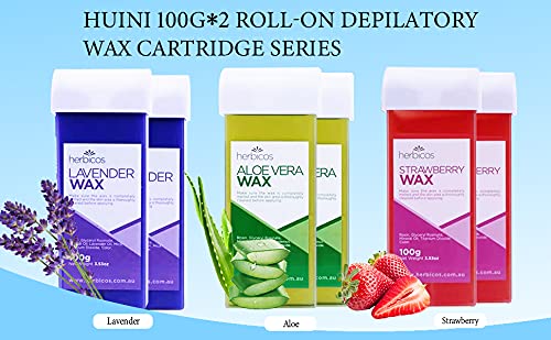 Huini 100G X 2 Roll-On Depilatory Wax Cartridge Sensitive Skin Waxing Hair Removal Salon Spa Home Use (Aloe) #TOP4